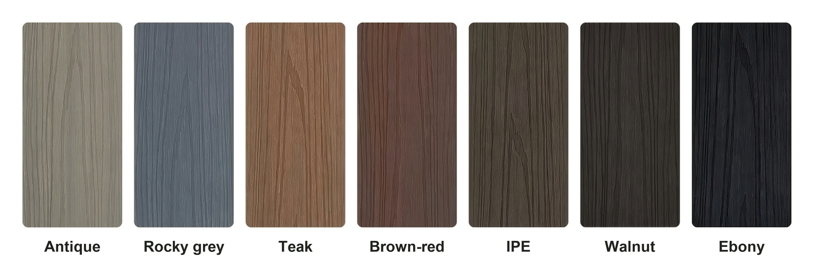 Aluminum WPC Fence SYAN WPC color options - Antique, Rocky grey, Teak, Brown-red, IPE, Walnut, Ebony